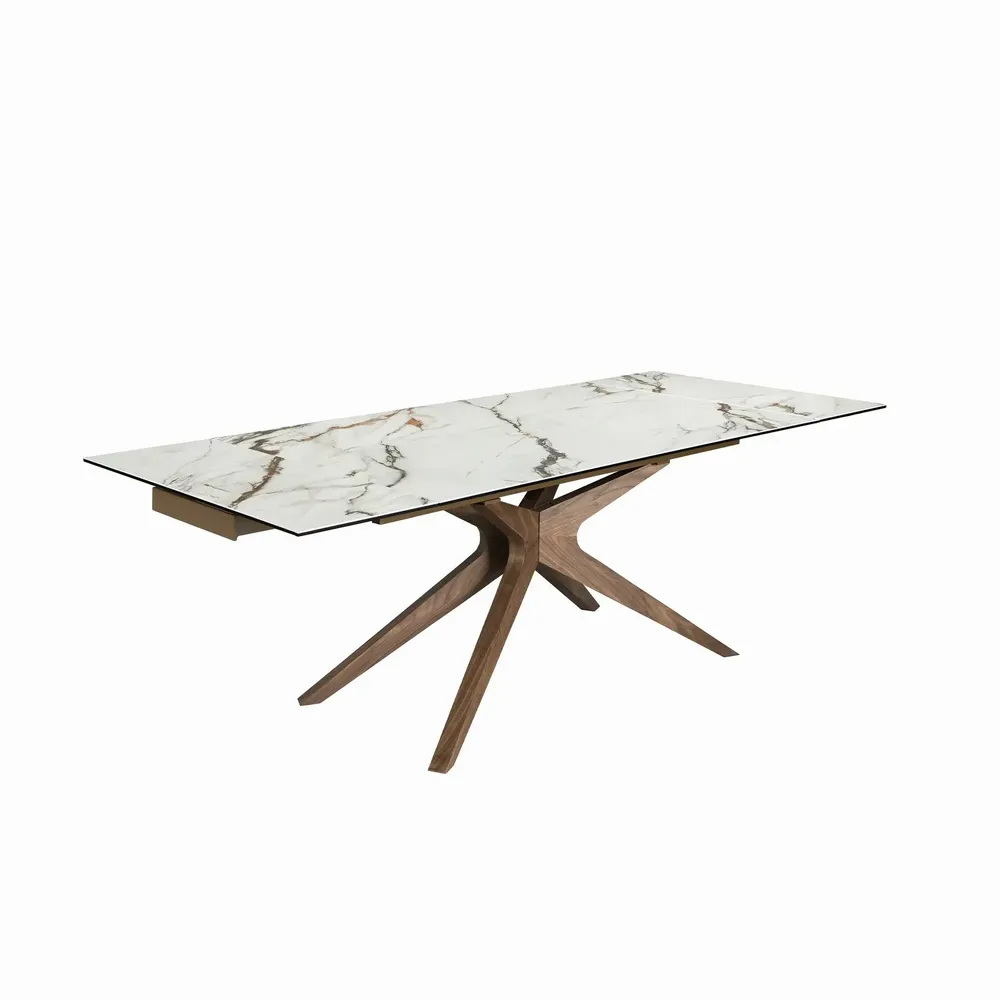 Dining Tables - Rectangular extendable dining table in porcelain marble and walnut - ANGEL CERDÁ