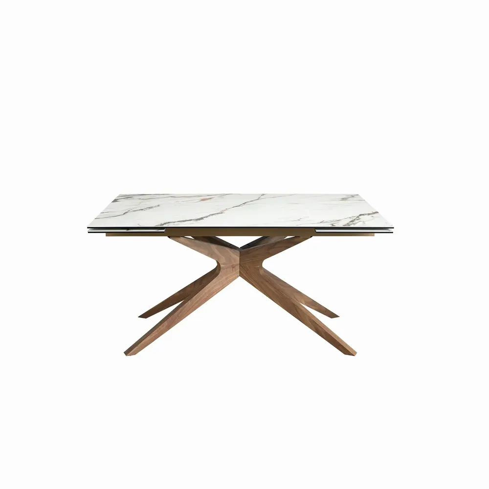 Dining Tables - Rectangular extendable dining table in porcelain marble and walnut - ANGEL CERDÁ