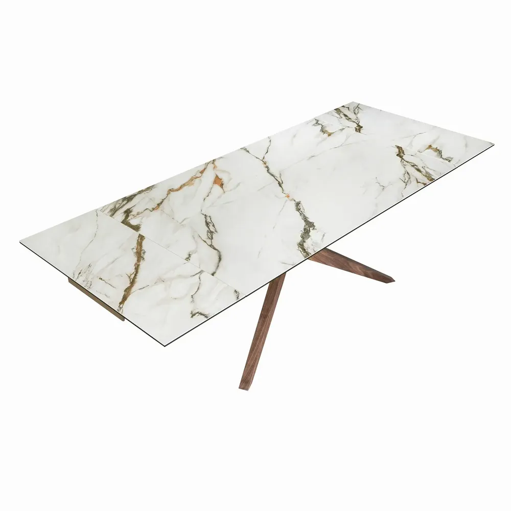 Dining Tables - Rectangular extendable dining table in porcelain marble and walnut - ANGEL CERDÁ