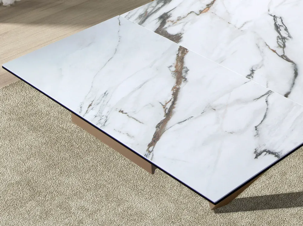 Dining Tables - Rectangular extendable dining table in porcelain marble and walnut - ANGEL CERDÁ