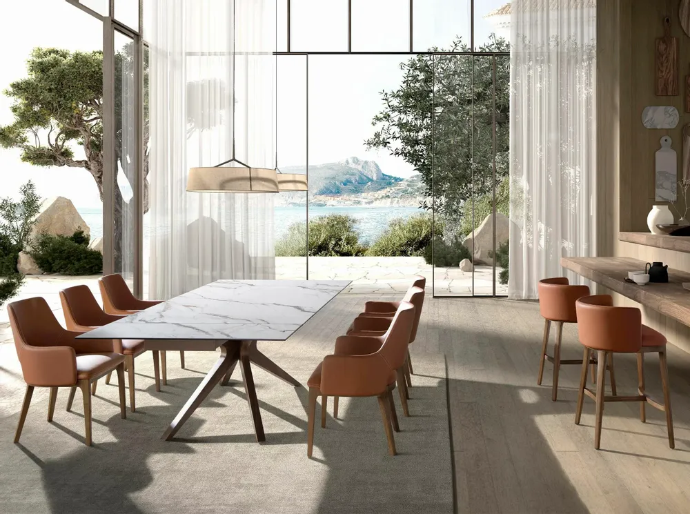 Dining Tables - Rectangular extendable dining table in porcelain marble and walnut - ANGEL CERDÁ