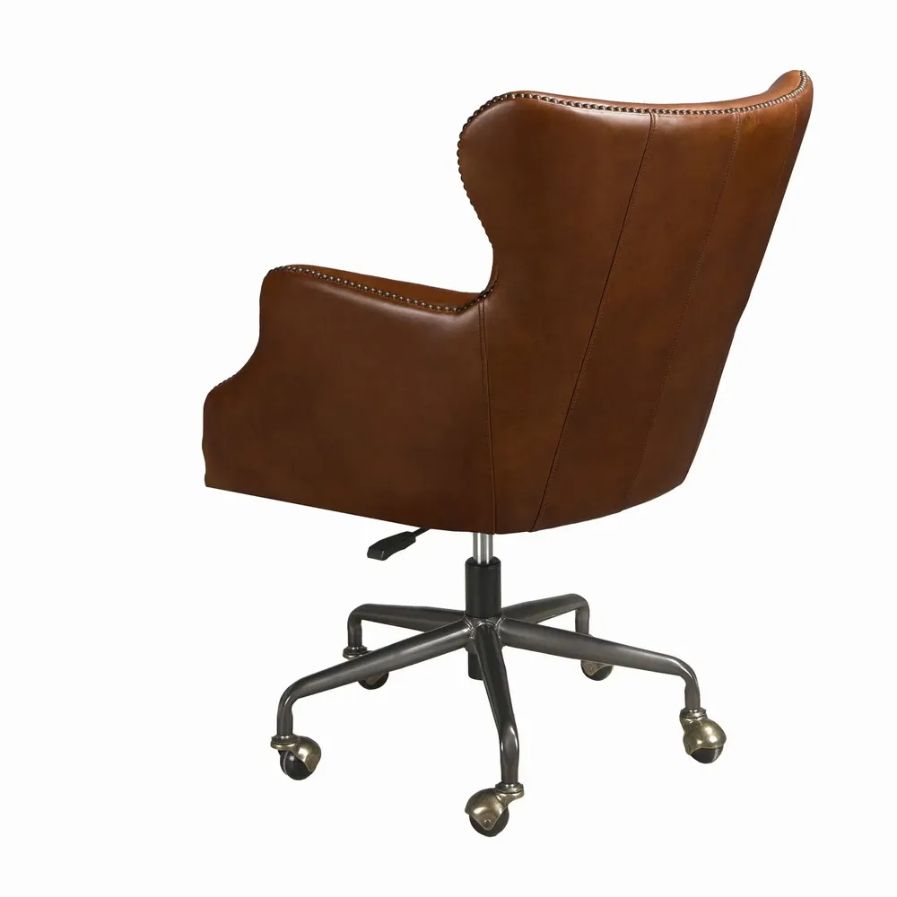 Chaises - Fauteuil de bureau pivotant cuir marron foncé - ANGEL CERDÁ