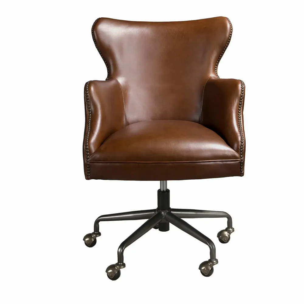 Chaises - Fauteuil de bureau pivotant cuir marron foncé - ANGEL CERDÁ