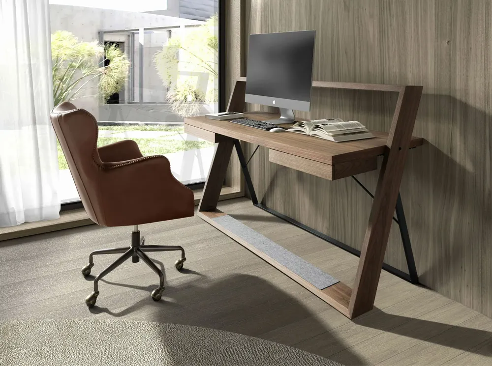Chaises - Fauteuil de bureau pivotant cuir marron foncé - ANGEL CERDÁ