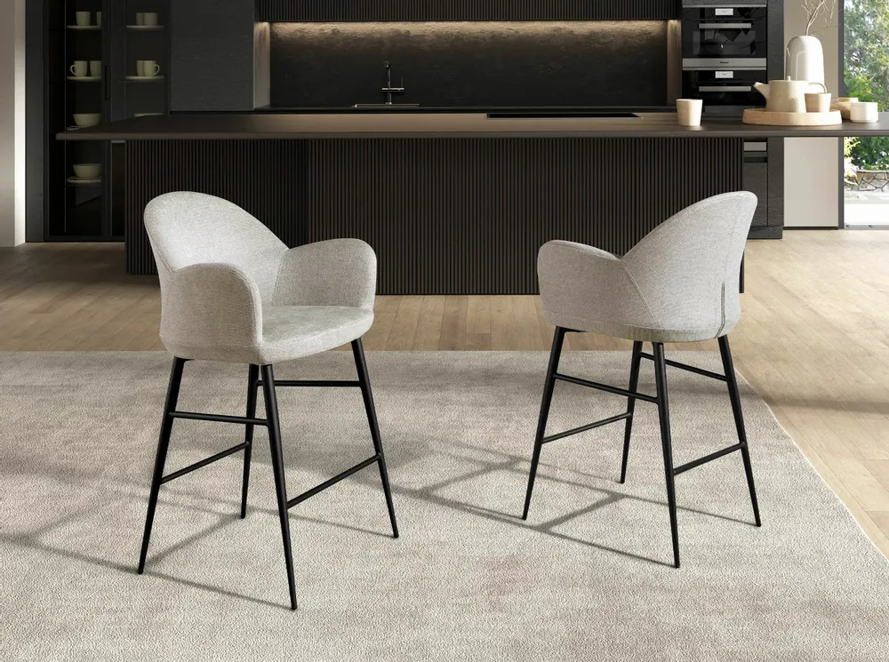 Stools - Light grey fabric stool - ANGEL CERDÁ