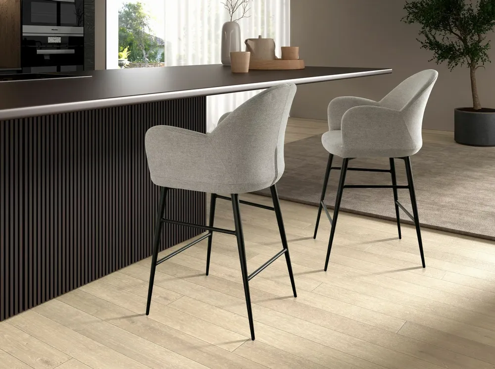 Stools - Light grey fabric stool - ANGEL CERDÁ