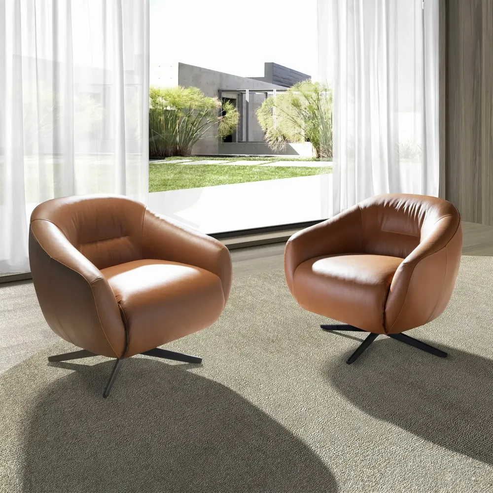 Fauteuils - Fauteuil pivotant en cuir brun - ANGEL CERDÁ