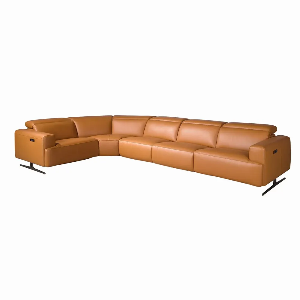 Sofas - Brown leather left corner relaxation sofa - ANGEL CERDÁ