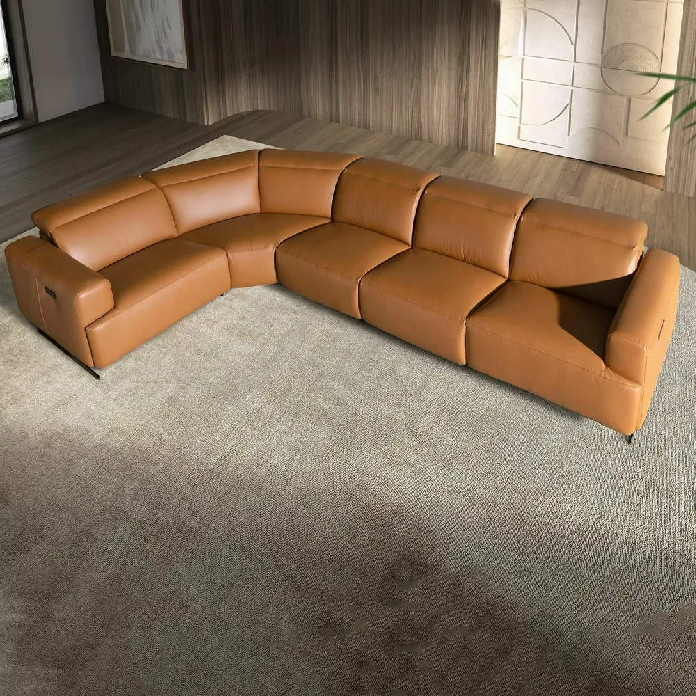 Sofas - Brown leather left corner relaxation sofa - ANGEL CERDÁ
