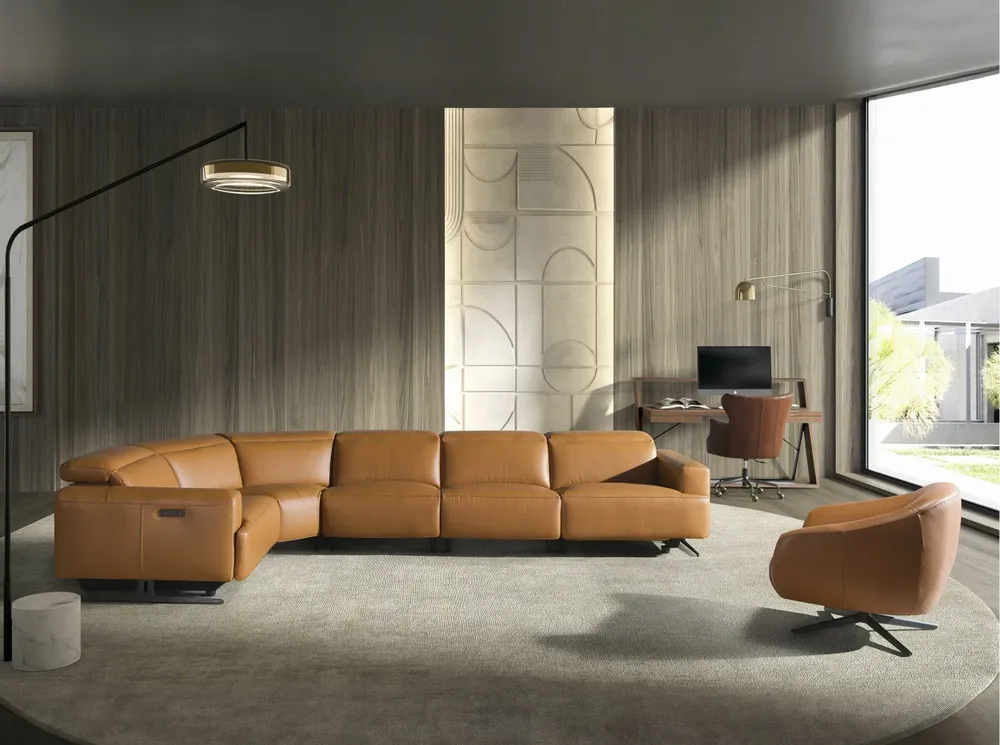 Sofas - Brown leather left corner relaxation sofa - ANGEL CERDÁ
