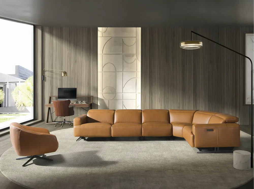 Canapés - Canapé d'angle relax en cuir marron avec angle droit - ANGEL CERDÁ