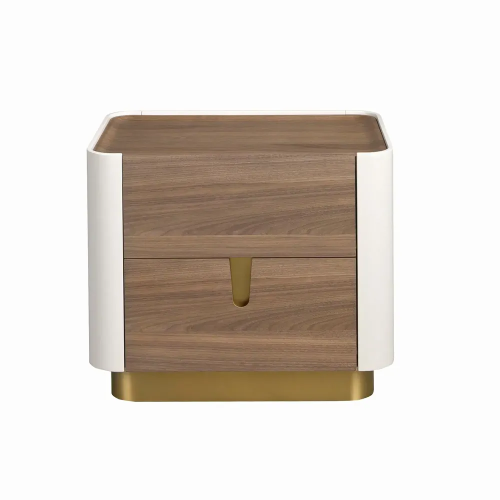 Night tables - Bedside table walnut, beige, golden polished steel and walnut top - ANGEL CERDÁ