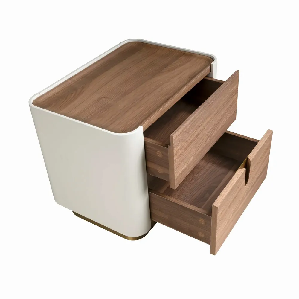 Night tables - Bedside table walnut, beige, golden polished steel and walnut top - ANGEL CERDÁ