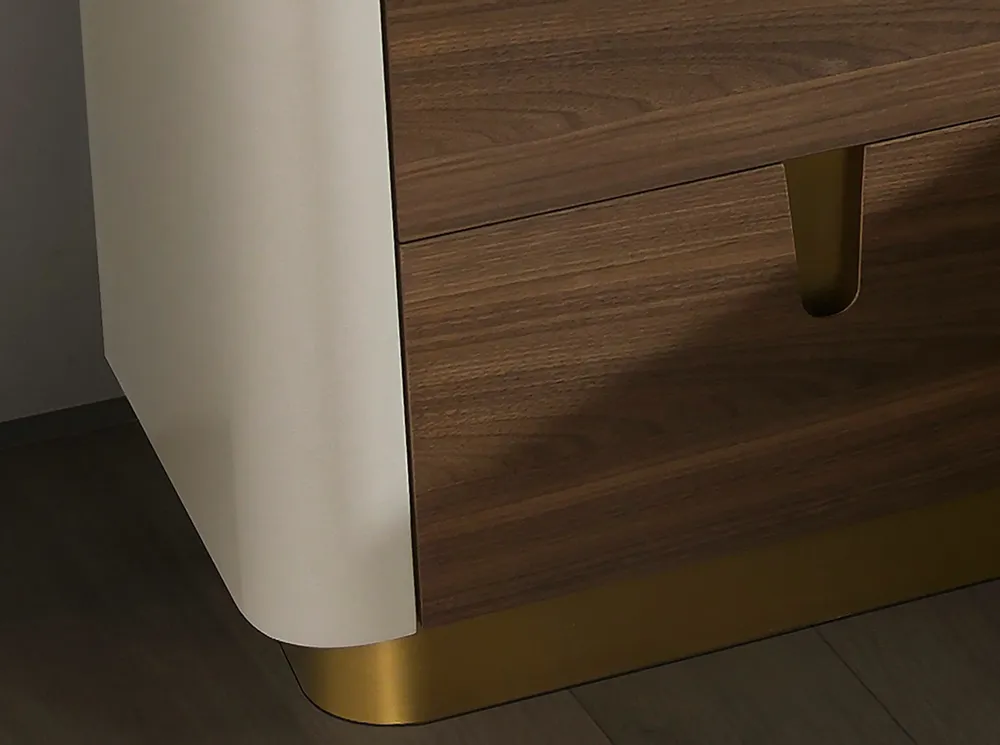 Night tables - Bedside table walnut, beige, golden polished steel and walnut top - ANGEL CERDÁ