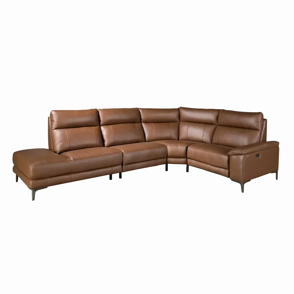 Sofas - Left chaise longue sofa in brown tobacco leather - ANGEL CERDÁ