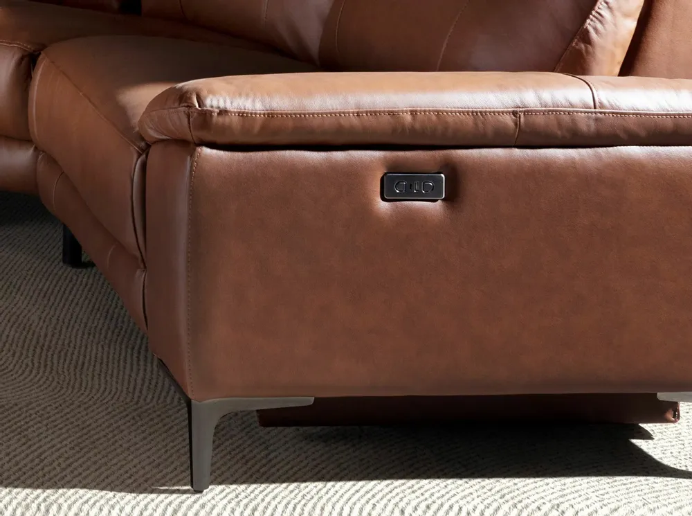 Sofas - Left chaise longue sofa in brown tobacco leather - ANGEL CERDÁ