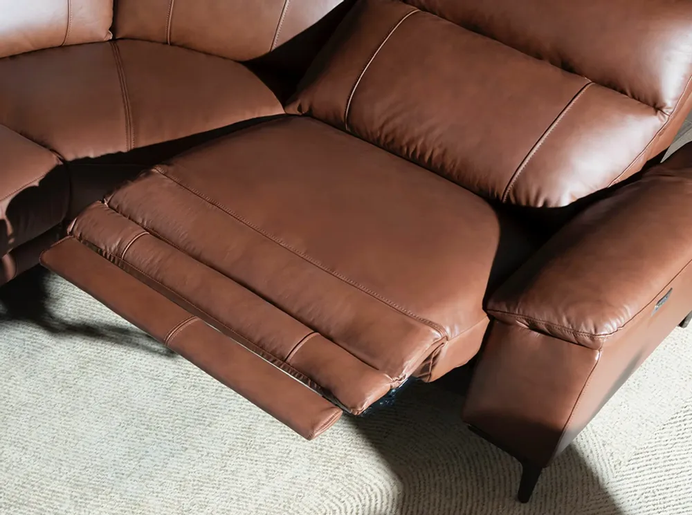 Sofas - Left chaise longue sofa in brown tobacco leather - ANGEL CERDÁ