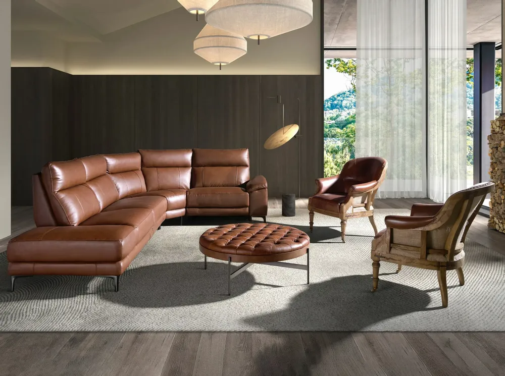 Sofas - Left chaise longue sofa in brown tobacco leather - ANGEL CERDÁ
