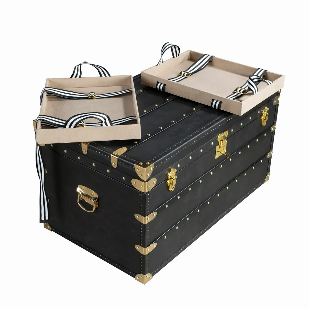 Boîtes de rangement  - Coffre en cuir noir - ANGEL CERDÁ