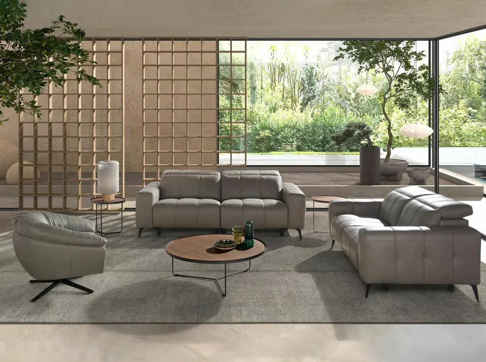 Fauteuils - Fauteuil pivotant en cuir gris - ANGEL CERDÁ