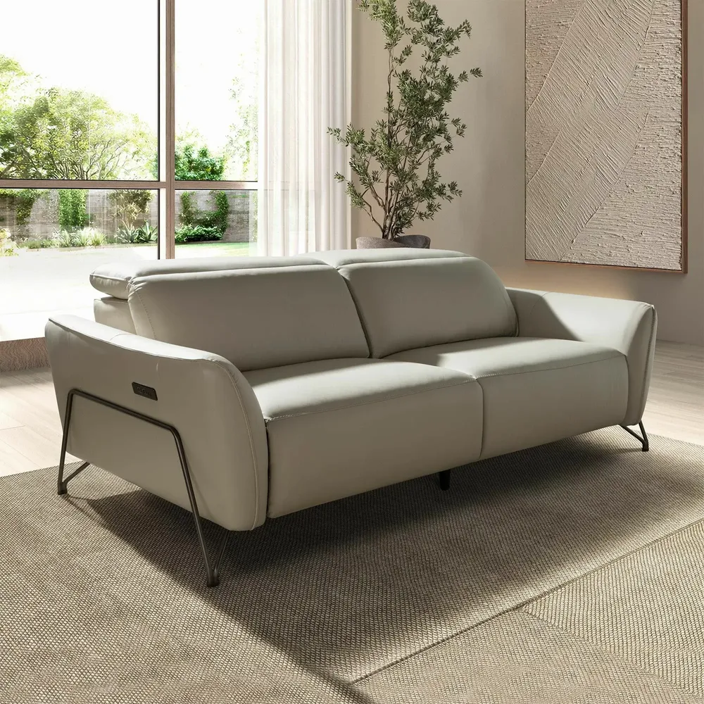 Sofas - 3 seater relaxation sofa in sand leather - ANGEL CERDÁ
