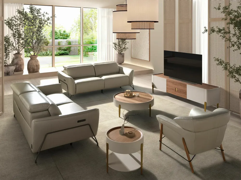 Sofas - 3 seater relaxation sofa in sand leather - ANGEL CERDÁ