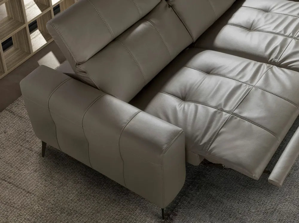 Sofas - 2-seater relaxation sofa in grey leather - ANGEL CERDÁ