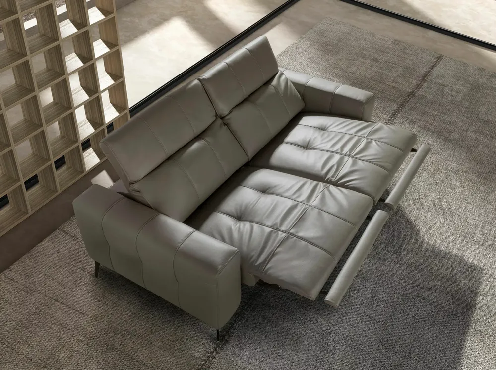 Sofas - 2-seater relaxation sofa in grey leather - ANGEL CERDÁ