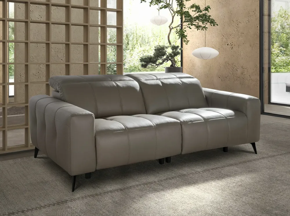 Sofas - 3-seat relaxation sofa in grey leather - ANGEL CERDÁ