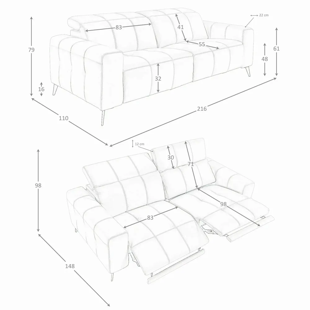 Sofas - 3-seat relaxation sofa in grey leather - ANGEL CERDÁ