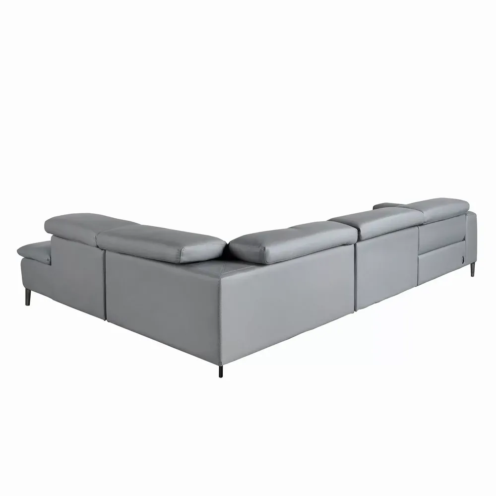 Sofas - Right chaise longue relaxation sofa in grey leather - ANGEL CERDÁ