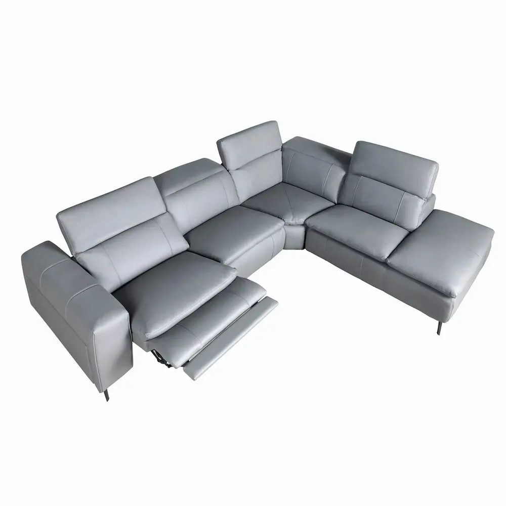 Sofas - Right chaise longue relaxation sofa in grey leather - ANGEL CERDÁ