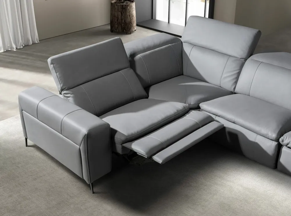 Sofas - Right chaise longue relaxation sofa in grey leather - ANGEL CERDÁ