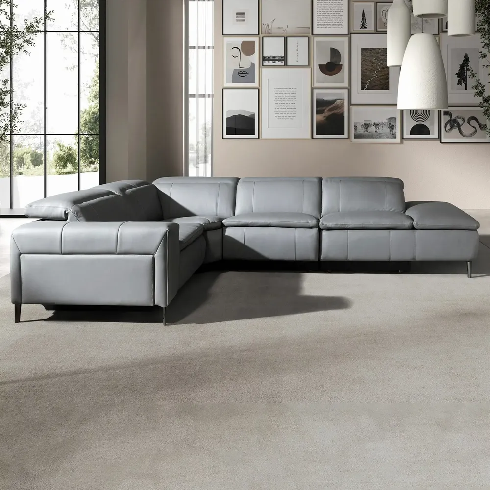 Sofas - Right chaise longue relaxation sofa in grey leather - ANGEL CERDÁ