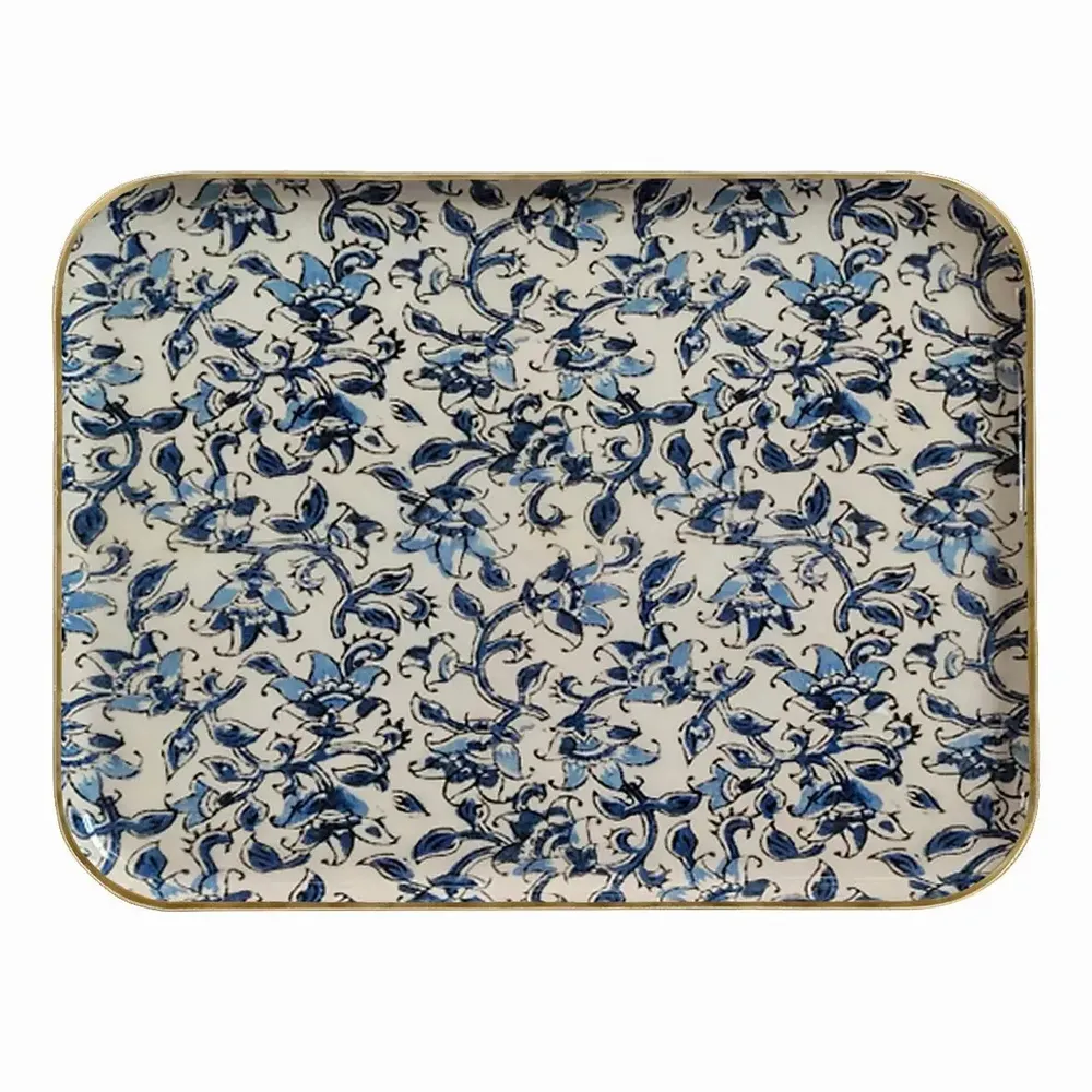 Plateaux - Plateaux métal émaillé Ispahan, Zélige bleu & Kalamkari - MAISON LILO