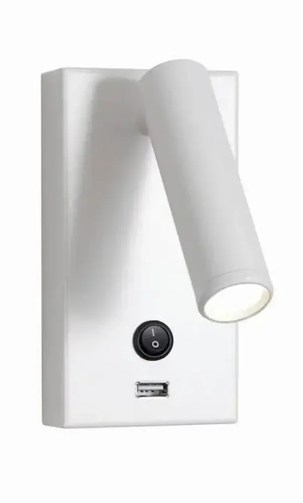 Wall lamps - MANHATTAN wall lamp with reader, USB plug in white - LUXCAMBRA
