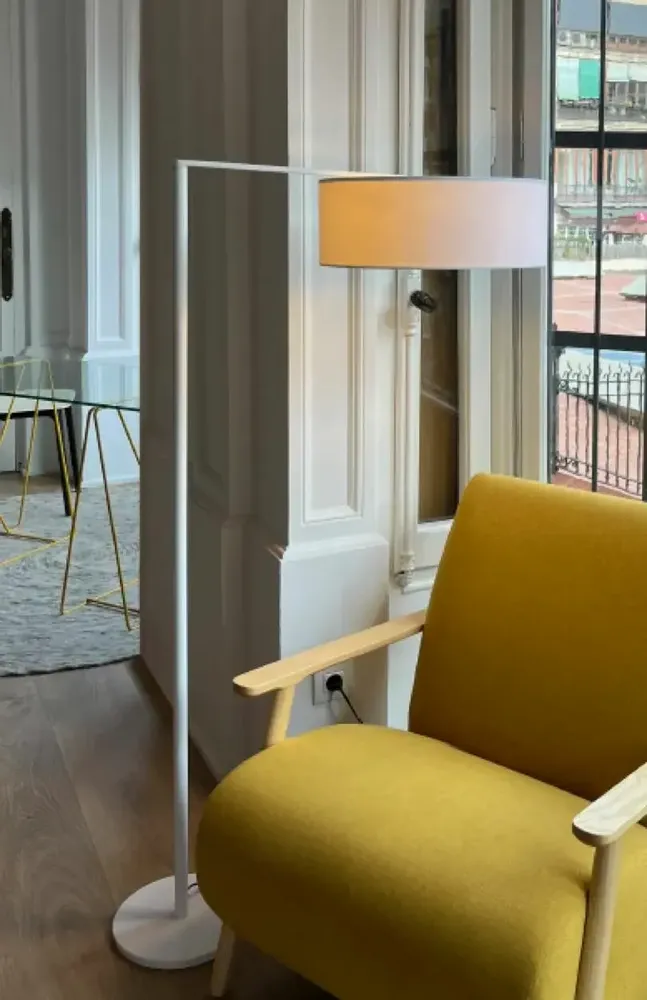 Floor lamps - MATRIX floor lamp in black or white with cotonet shade - LUXCAMBRA