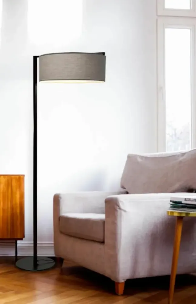 Floor lamps - MATRIX floor lamp in black or white with cotonet shade - LUXCAMBRA