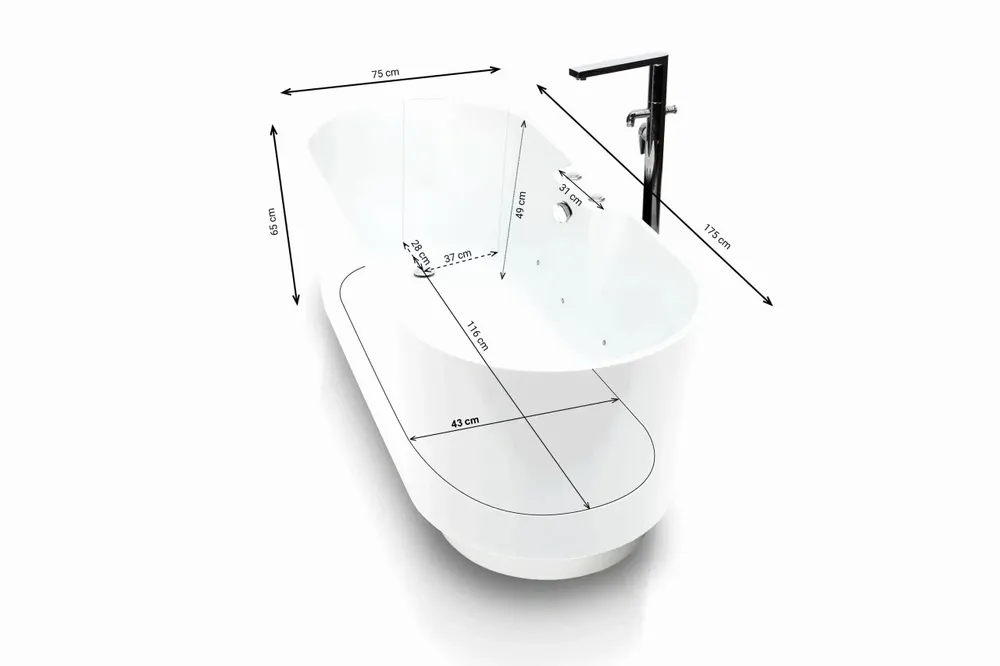 Bathtubs - UKIO WHITE Whirlpool Bathtub Bulle L. 175 x W. 75 cm, by SPALINA - SPALINA