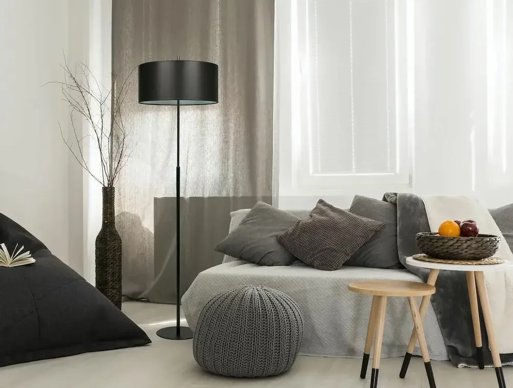 Floor lamps - NAUTIC floor lamp with white cotton or black cotton lampshade - LUXCAMBRA