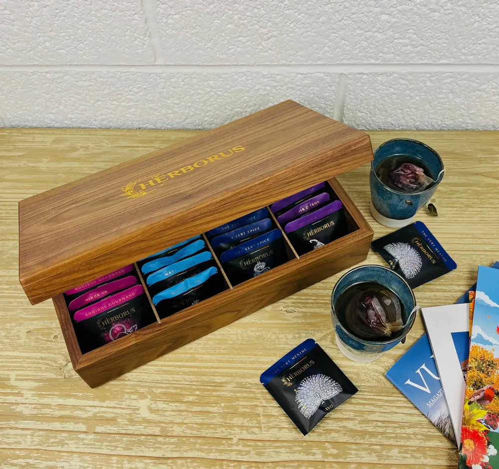 Tea and coffee accessories - Case — Box of 8 FSC Walnut Wood Lockers | Presentation box - HERBORUS