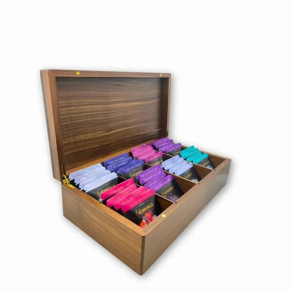 Tea and coffee accessories - Case — Box of 8 FSC Walnut Wood Lockers | Presentation box - HERBORUS