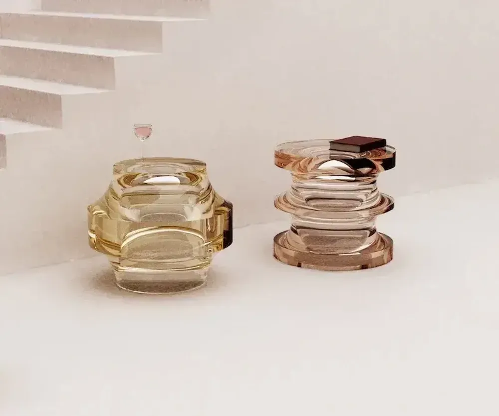Autres tables  - Table d'appoint Echo I en résine translucide champagne par Ian Cochran - TULESTE FACTORY
