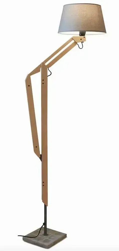 Floor lamps - THEA floor lamp in iron and beech wood and lampshade in grey cotonet - LUXCAMBRA