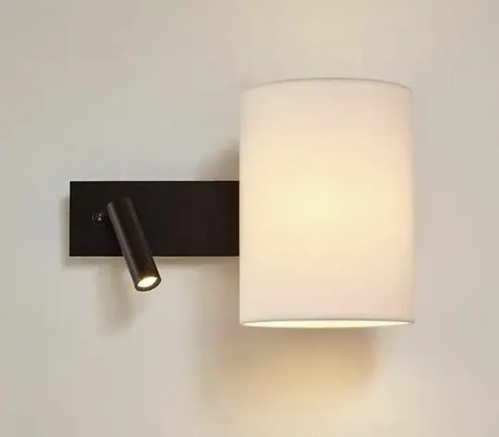 Wall lamps - TORSO wall lamp with reader in black and cotonet shade - LUXCAMBRA