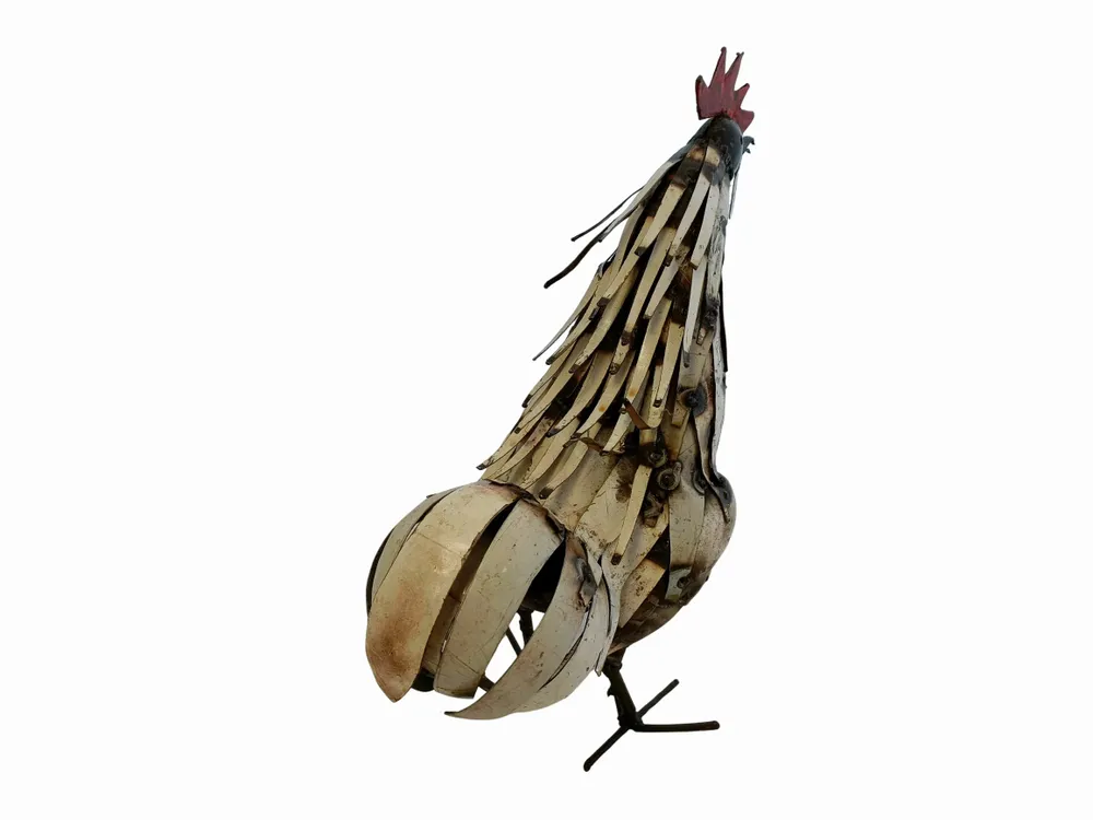 Accessoires de déco extérieure - Sculpture Métal Recyclé Coq Blanc 45cm - TERRE SAUVAGE