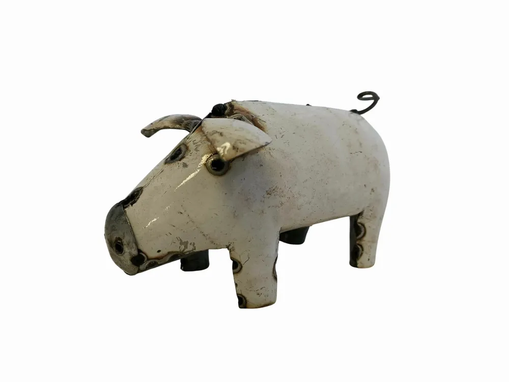 Outdoor decorative accessories - Recycled Metal Sculpture White Pig 15/20cm - TERRE SAUVAGE