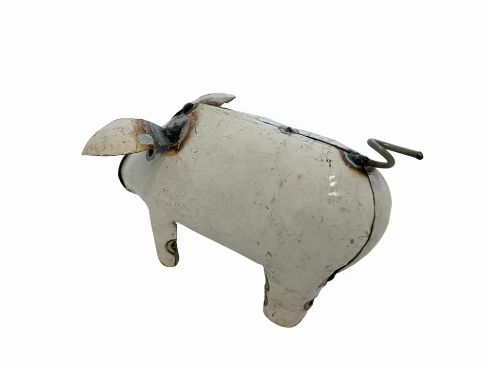 Outdoor decorative accessories - Recycled Metal Sculpture White Pig 15/20cm - TERRE SAUVAGE