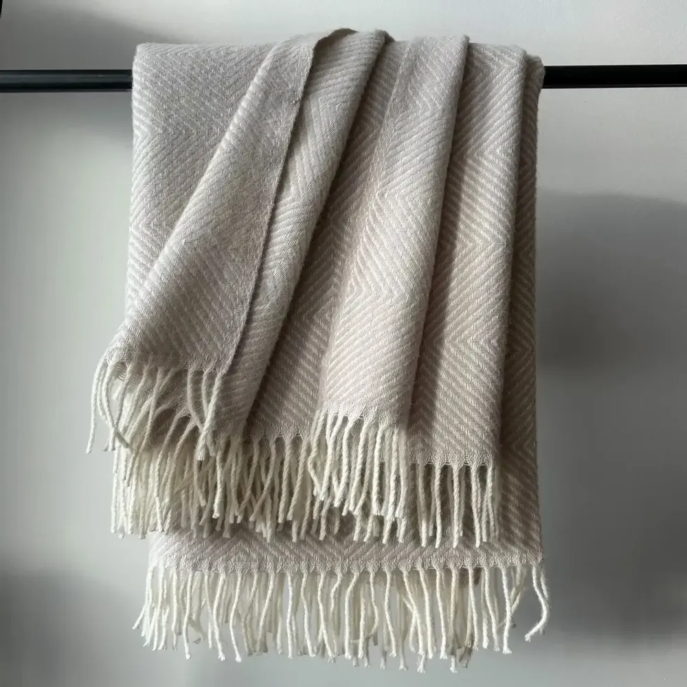 Plaids - Plaid couverture en laine, Beige Diamant - WOOL ONLY BY JOWOLLINA