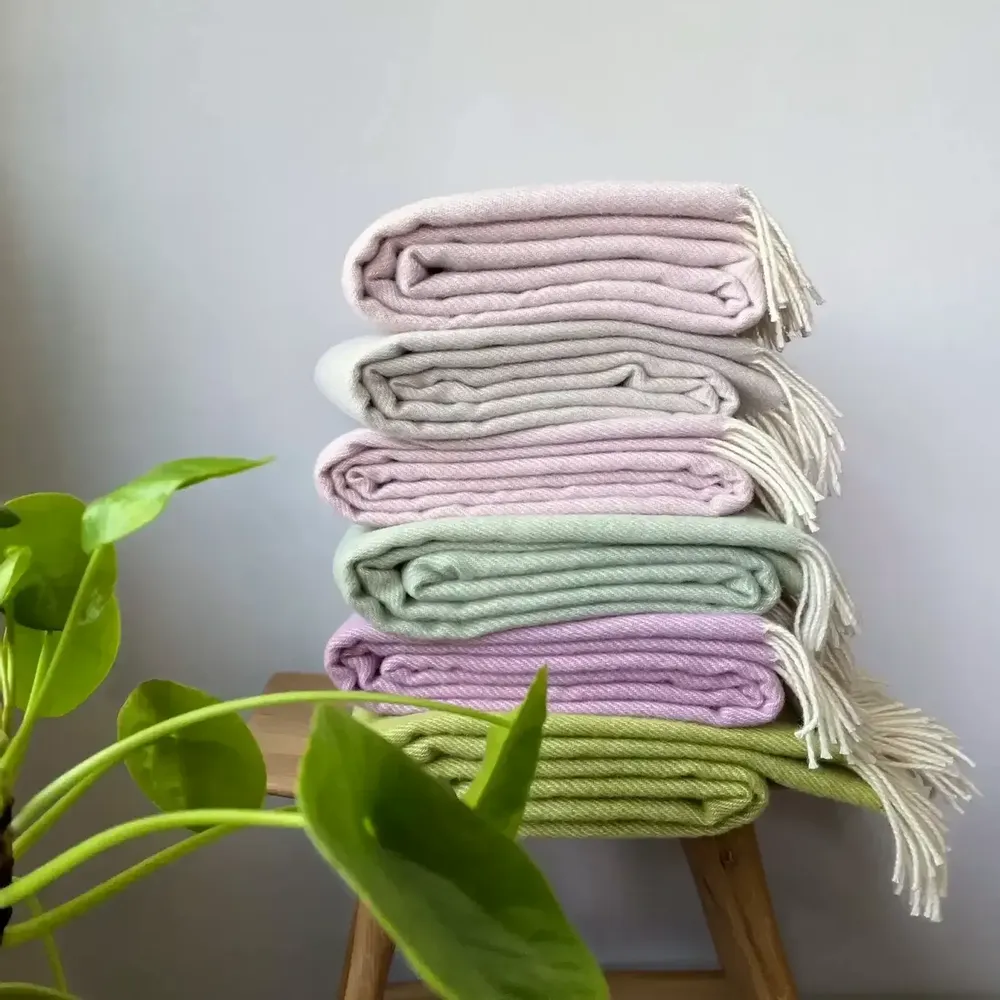 Throw blankets - Wool blanket plaid, Uni Pink - WOOL ONLY BY JOWOLLINA